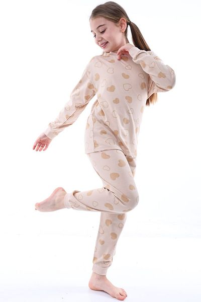 bunny hopp Set de pijamale pentru fete cu mânecă lungă, 100% bumbac, cu model de inimă - 8-13 ani