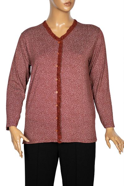 Pıtırcık Cimariva Women's Country Large Size Frilly Brown Blouse