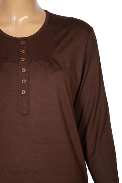 Pıtırcık Cimariva Brown Blouse - Plus Size, Robe with Ornamental Buttons