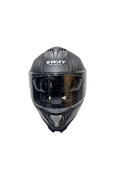 Sway 865 Space Siyah Beyaz Tam Kapalı Güneş Gözlüklü Kask
