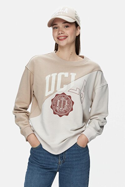UCLA Γυναικείο φούτερ SHION Σκούρο μπεζ με στάμπα με λαιμόκοψη