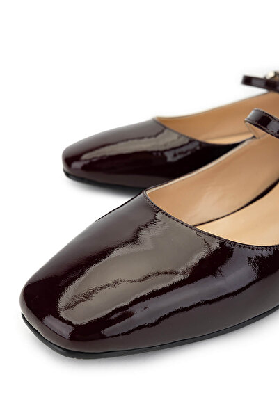 Tamer Tanca Women's Genuine Leather Burgundy Patent Leather Ballerina Shoes