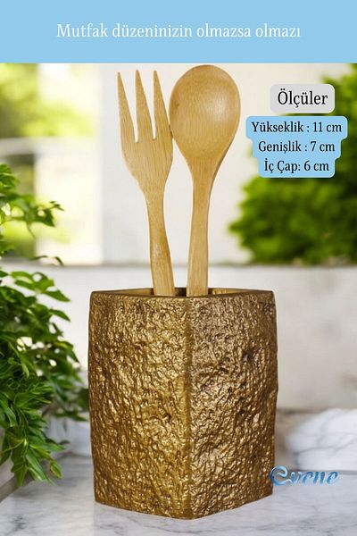 Evene Decorative Upright Spoon Holder - Counter Top and Gold Antique Color Model 7