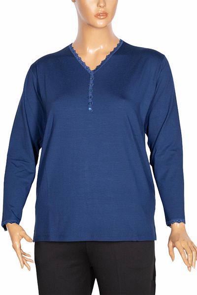 Pıtırcık Γυναικεία μπλούζα Cimariva Sıla Plus Size με λαιμόκοψη V με δαντέλα Indigo