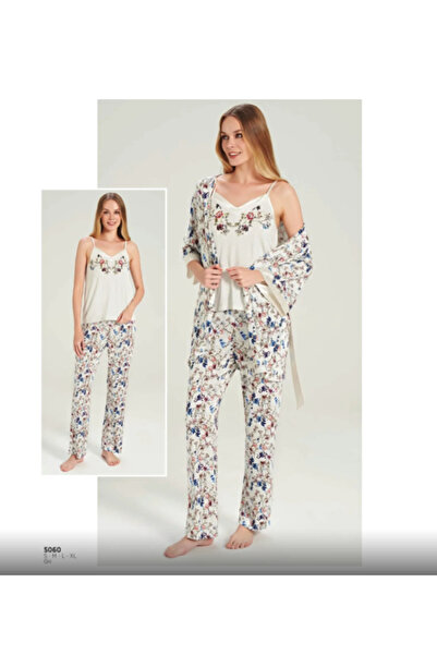 Elif Butik FEYZA MARKA 3 ' LÜ SET ÇİÇEKLİ - PAMUKLU KADIN PİJAMA - ASKILI ÜSTÜ - SABAHLIĞI İLE