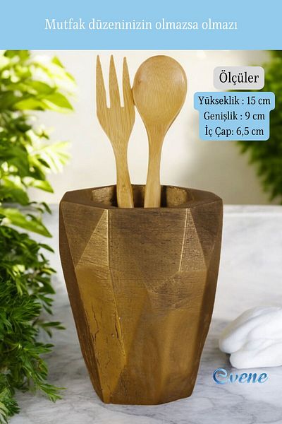 Evene Decorative Upright Cutlery Holder - Gold Antique, Cylinder Model, Countertop - Color 19