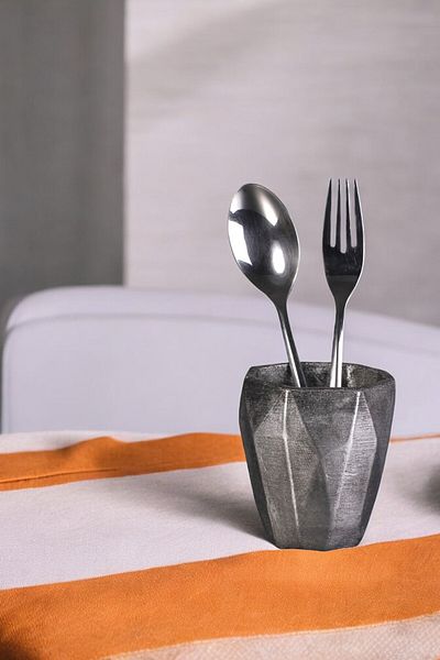 Evene Decorative Silver Trim Cylinder Spoon Holder - Counter Top, Upright Model 2