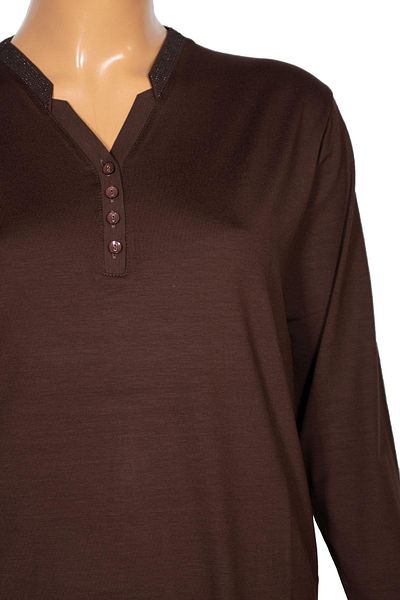 Pıtırcık Γυναικεία μπλούζα Cimariva Neval Plus Size με λαιμόκοψη V σε καφέ πέτρα
