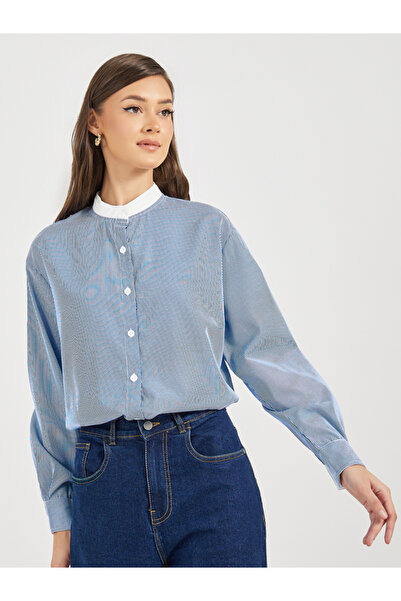 Styli Double Contrast Stand Collar Loose Fit Shirt