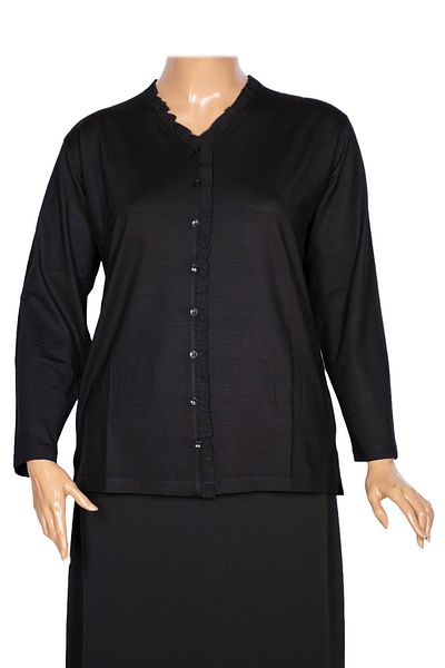 Pıtırcık Cimariva Women's Country Plus Size Frilly V-Neck Black Blouse