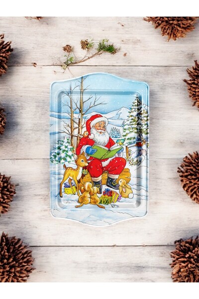 ayyagift صينية معدنية بطابع رأس السنة - صينية رأس السنة مقاس 16 × 25 سم