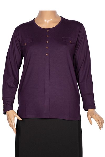 Pıtırcık Cimariva Women's Gaye Plus Size Ornamental Pocket Covered Plum Blouse