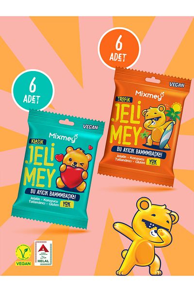 mixmey Jelimey Tropical Mixed - 12 Pieces X 35 g Natural Flavor Gummy Bear Without Gelatin |   Teddy Bear
