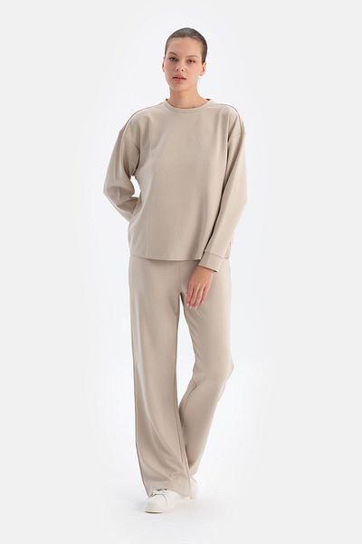 Dagi Pantaloni modal crem cu fermoar ascuns