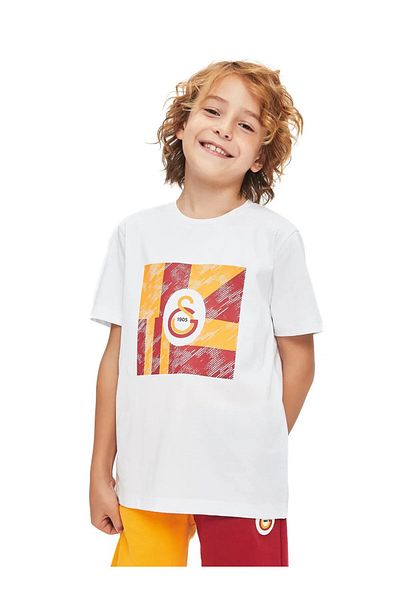 Galatasaray Licensed and Original Logo White Kids T-Shirt