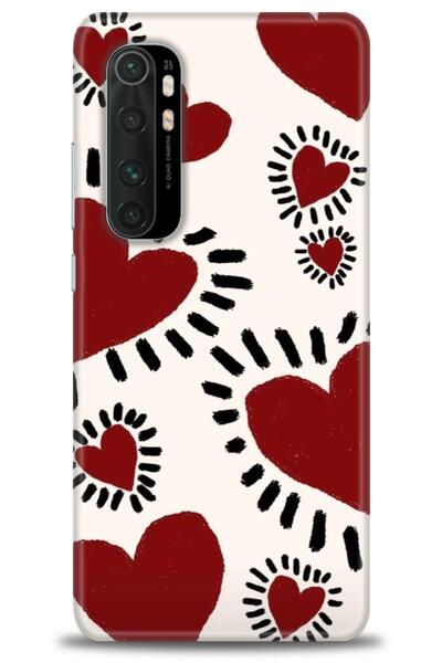MRCİLETİSİM Xiaomi Mi Note 10 Lite Kılıf HD Baskılı Kılıf - Çizgili Kalp + Ta...