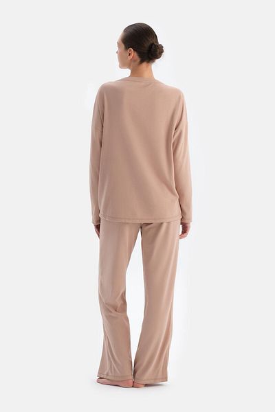 Dagi Σετ πιτζάμες Milk Coffee Crew Neck Off Shoulder Celliant