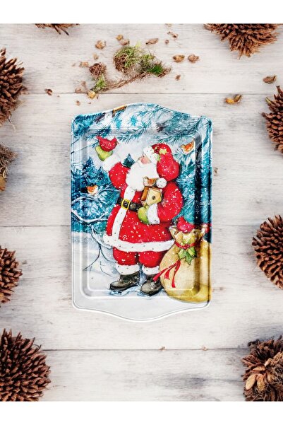 ayyagift صينية معدنية بطابع رأس السنة - صينية رأس السنة مقاس 16 × 25 سم