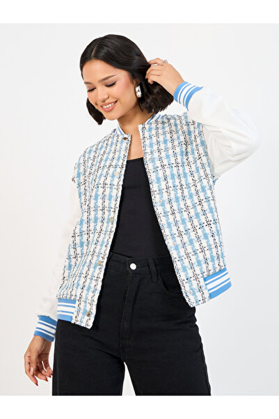 Styli Oversized Fit Regular Length Tweed Bomber Jacket
