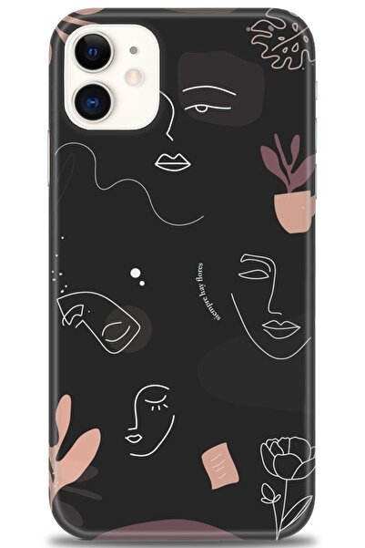 MRCİLETİSİM حافظة آيفون 11 مطبوعة بدقة HD - صورة ظلية سوداء + واقي شاشة كامل