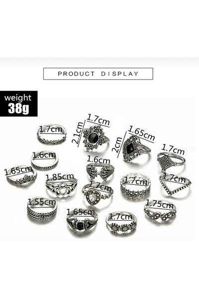 Toz Vintage Black Stone Joint Ring Set
