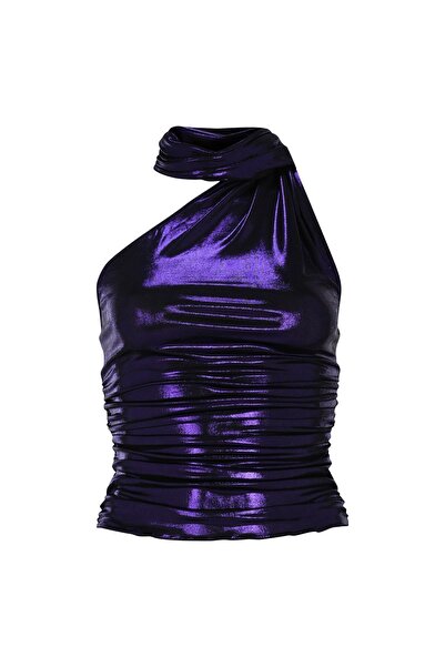 Khela The Label Ur Fave Top In Metallic Purple Mor Yanlarda Büzgülü Transpara...