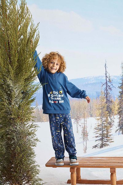 Aydoğan Set pijama albastru interlock 100% bumbac pentru baieti A8-2 -1711 - Aydogan ®