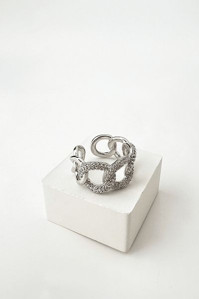Modex Solid Brass Braid Chain Pattern Zircon Stone Adjustable Ring