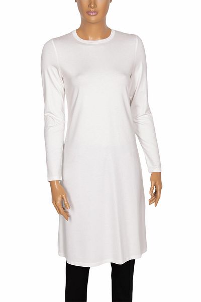 Defrina Women's Basic Combed Cotton O-Neck Off-White Tunic