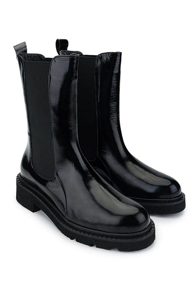 Tamer Tanca Women's Genuine Leather Black Patent Leather Casual Boots