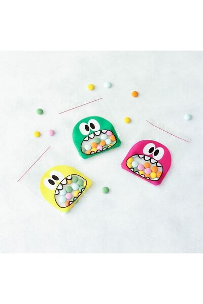 Elizberen Bantlı Şeffaf Desenli Poşet, Canavar - 100 Adet Karışık