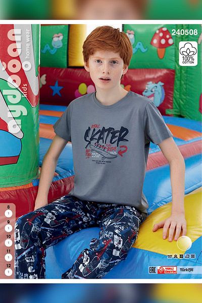 Aydoğan Men's Waiter Polat Short Sleeve Dark Gray Pajama Set240508