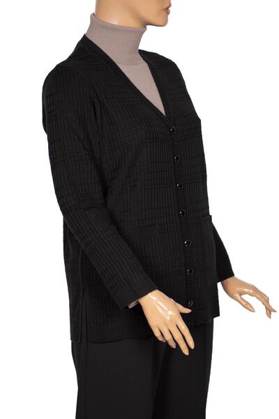 Hermevsim Hesna Women's Nilay Mother Pocket Buttoned Black Knitwear Cardigan Jacket