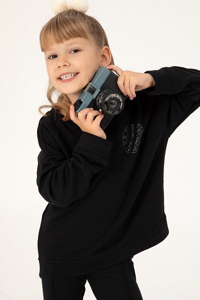 U.S. Polo Assn. Girl's Black Crew Neck Basic Sweatshirt 50296391 -Vr046