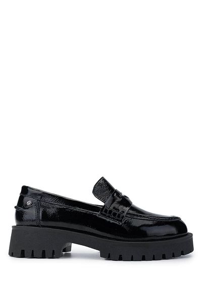 Tamer Tanca Women's Genuine Leather Black Patent Leather Loafers