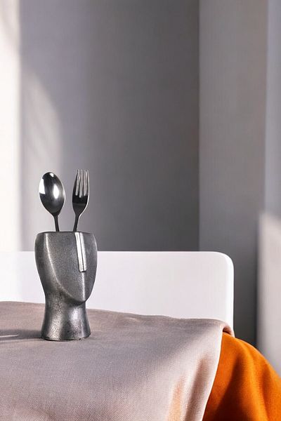 Evene Decorative Silver Antique Colored Cylinder Spoon Holder - Counter Top, Upright Model 23