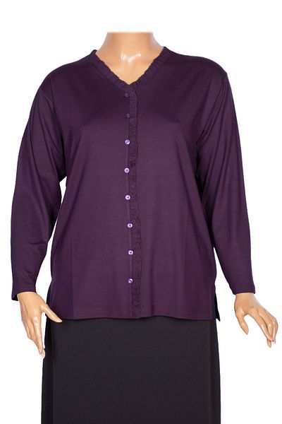 Pıtırcık Cimariva Women's Country Plus Size Frilly V-Neck Plum Blouse