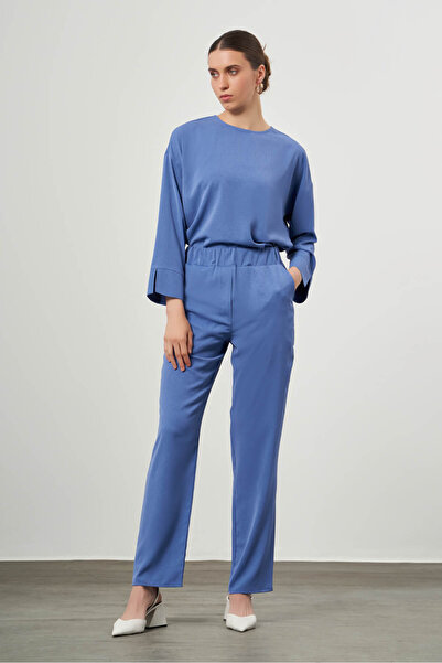 Mizalle Desen Dokulu İndigo Pantolon