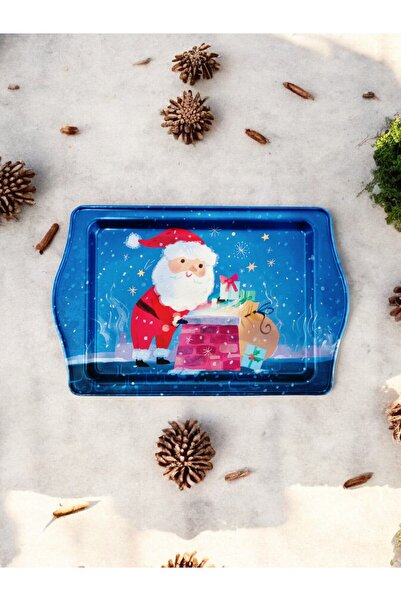 ayyagift صينية معدنية بطابع رأس السنة - صينية رأس السنة مقاس 16 × 25 سم