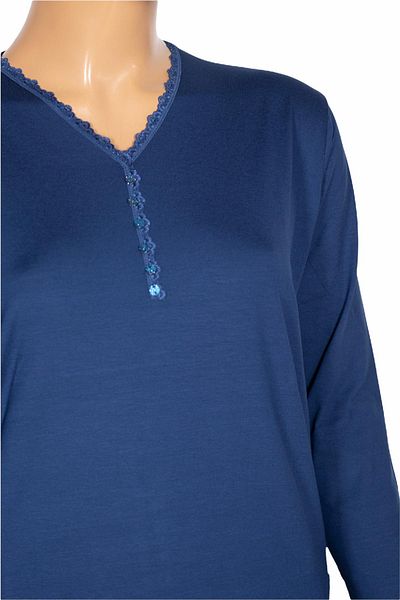 Pıtırcık Γυναικεία μπλούζα Cimariva Sıla Plus Size με λαιμόκοψη V με δαντέλα Indigo