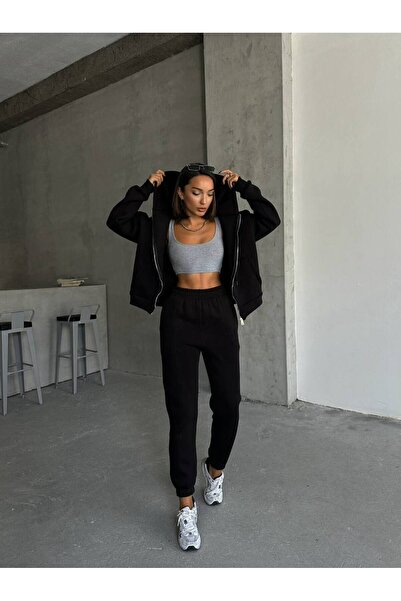 İLKCET MODA Women's Hooded Oversize Bottom Top Tracksuit Set