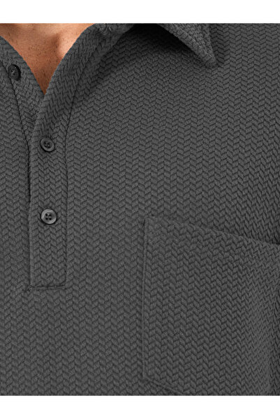 Styli Premium Chevron Textured Knit Half Placket Relaxed Polo