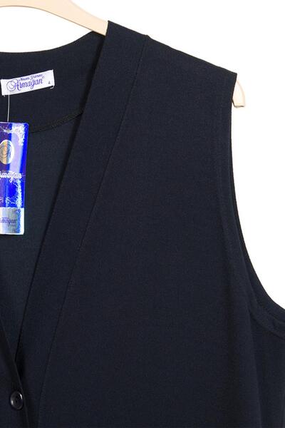 Hermevsim Hesna Women's Buğra Large Size Long Navy Blue Vest