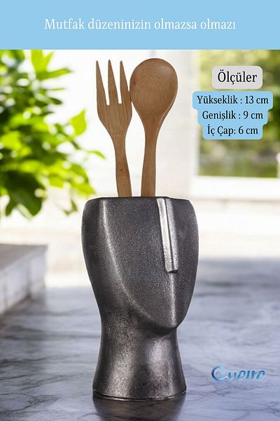Evene Decorative Silver Antique Colored Cylinder Spoon Holder - Counter Top, Upright Model 23