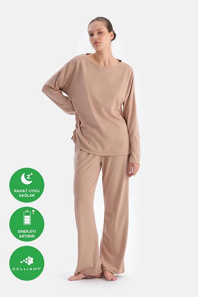 Dagi Σετ πιτζάμες Milk Coffee Crew Neck Off Shoulder Celliant