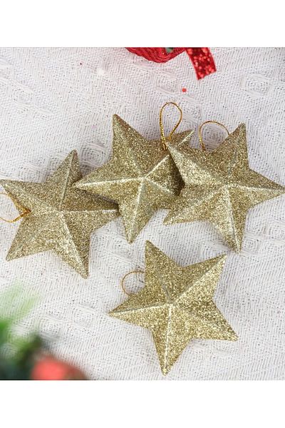 Partifabrik New Year's Themed Glittery Star Tree Ornament 4 Pack 10 cm Size