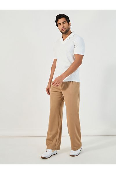 Styli Premium Chevron Textured Knit Revere Collar Relaxed Polo