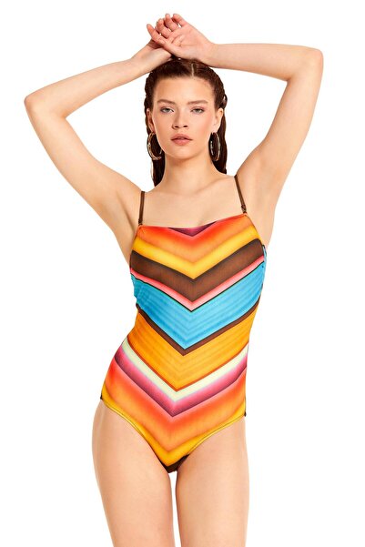 Argento Hızlı Kuruma Korseli Straplez Mayo Desenli