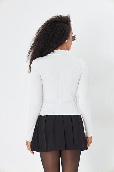 AMİDA White Half Turtleneck Baby Overlock Finish Detailed Ribbed Long Sleeve Women's Blouse- 2461