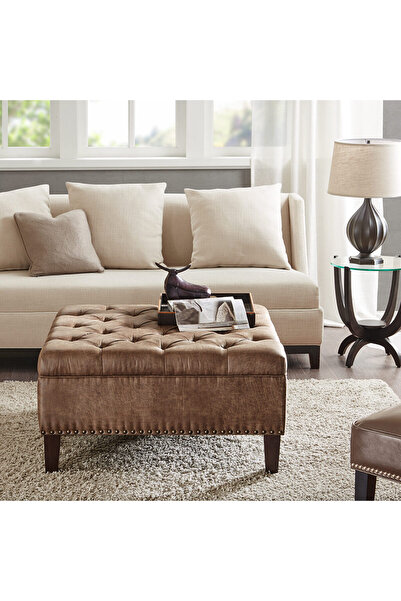 DeccoStil Cozy Coffee Nubuk Puf ve Orta Sehpa 80x80 cm